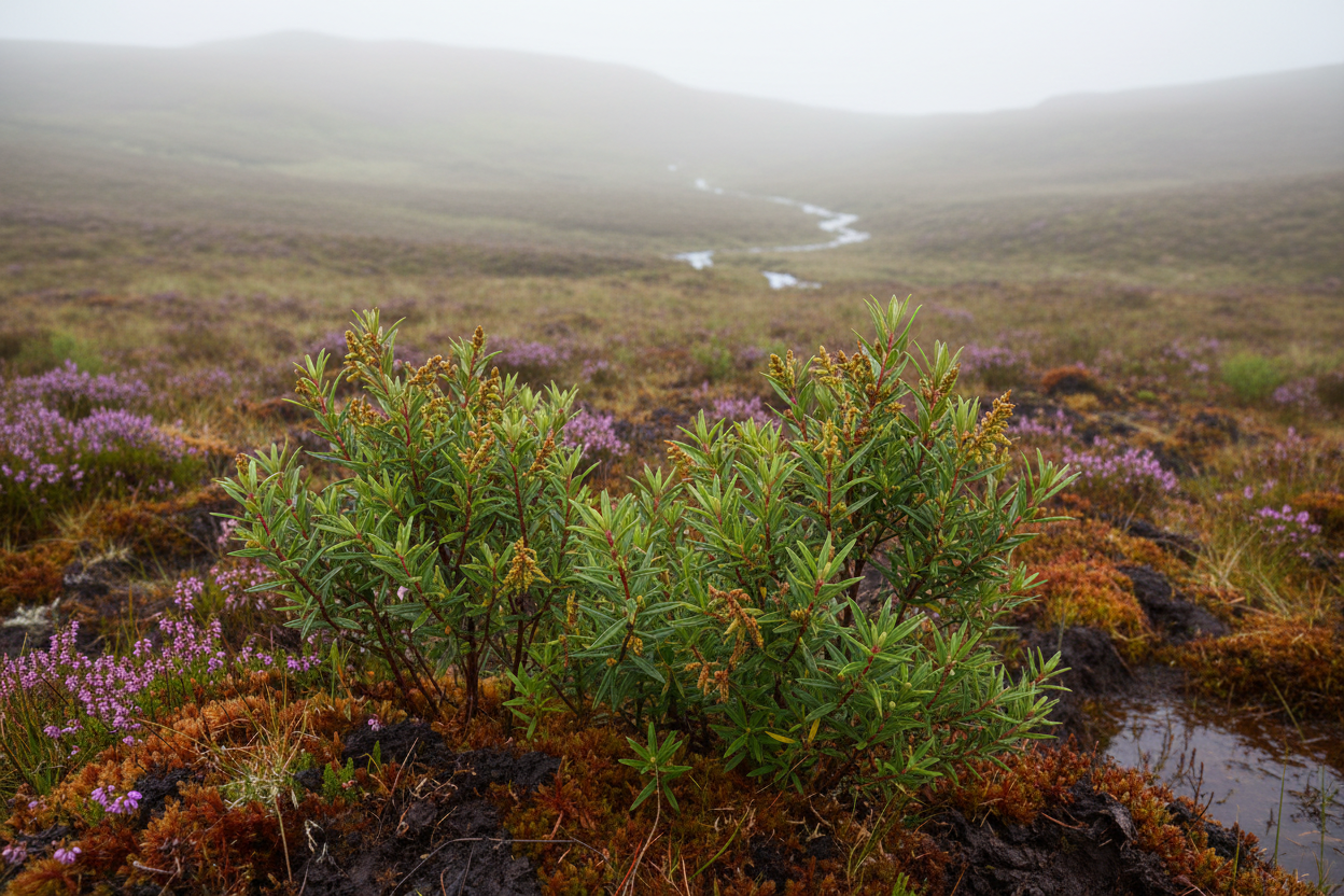 A Scottish Bog Myrtle plant in its native habitat